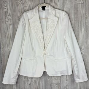 Madison Studio White Embroidered Blazer 16 Cotton Blend with Stretch Boho Chic